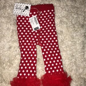 Red ruffle leggings
